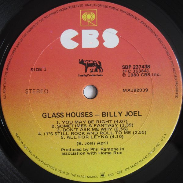 Billy Joel : Glass Houses (LP, Album)