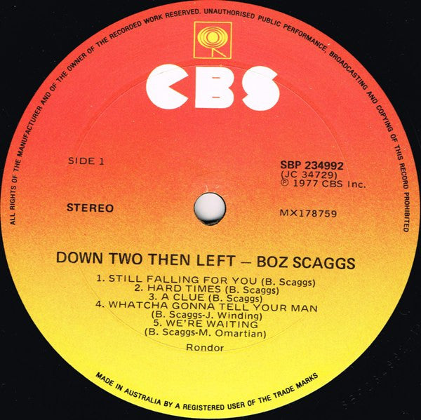 Boz Scaggs : Down Two Then Left (LP, Album)