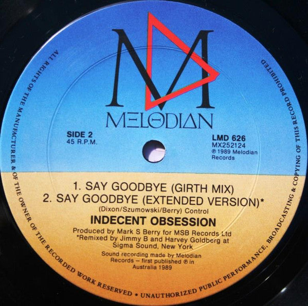 Indecent Obsession : Say Goodbye (12", Single)