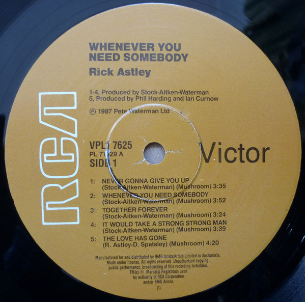 Rick Astley : Whenever You Need Somebody (LP, Album, Gat)