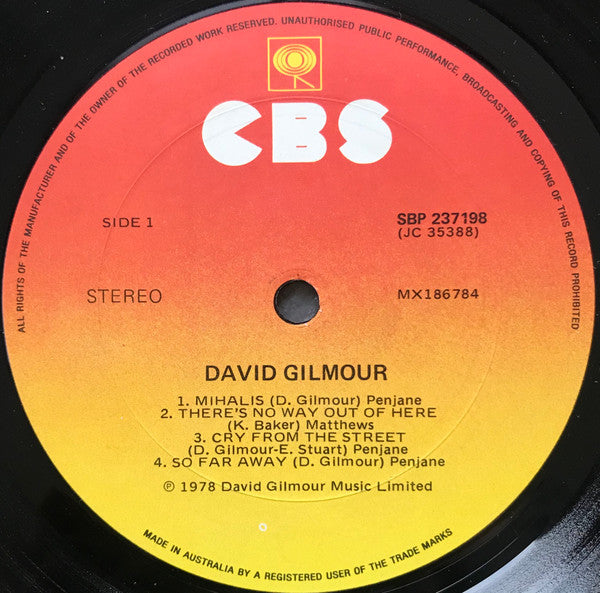 David Gilmour : David Gilmour (LP, Album, Gat)