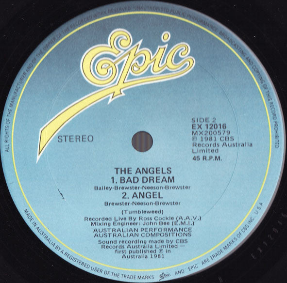 The Angels : Never So Live (12", EP)