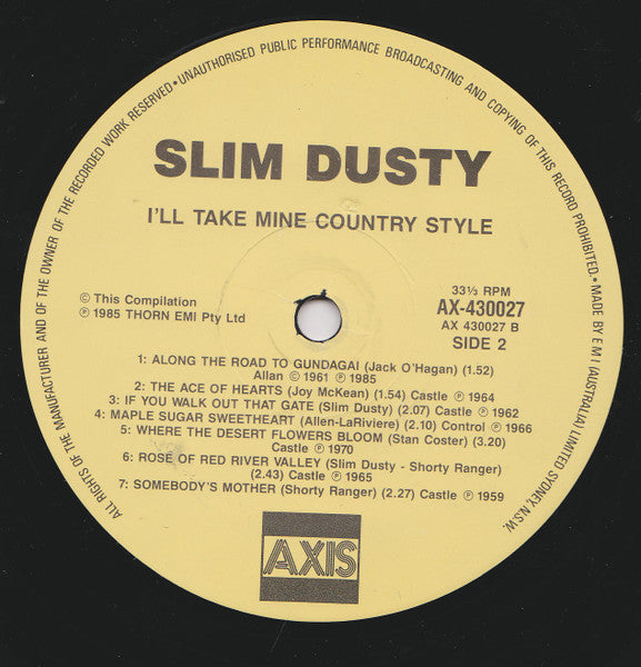 Slim Dusty : I'll Take Mine Country Style (LP, Comp)