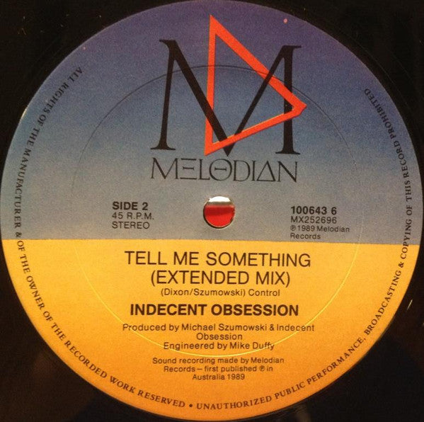 Indecent Obsession : Tell Me Something (12")