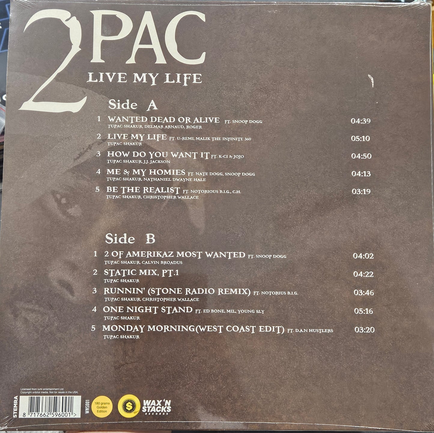 2Pac – Live My Life (2024) (Limited Edition Gold Colour Vinyl LP) Tupac