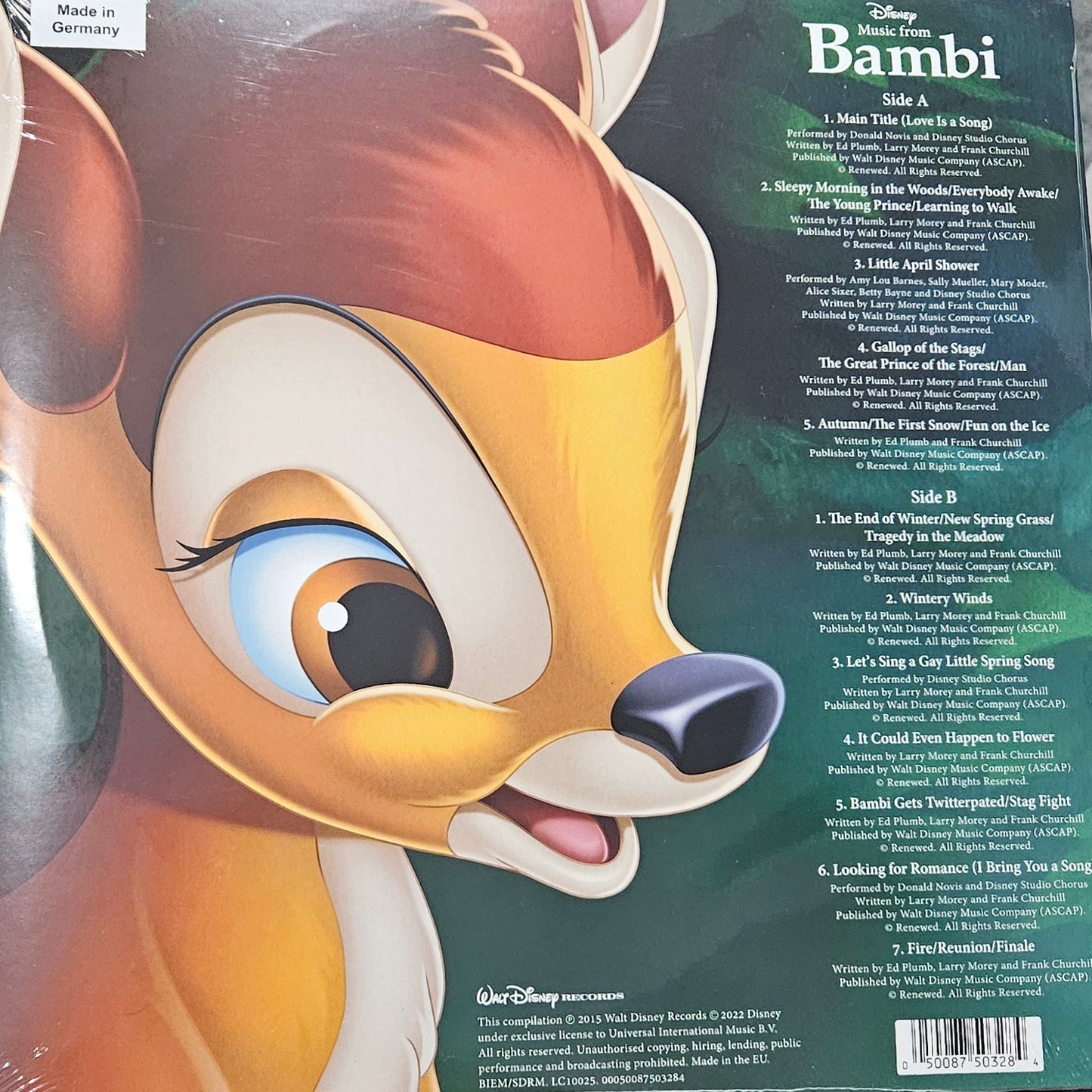 Bambi (1942) - Music From Bambi 80th Anniversary LP Vinyl Record (Transparent Green Coloured Vinyl)