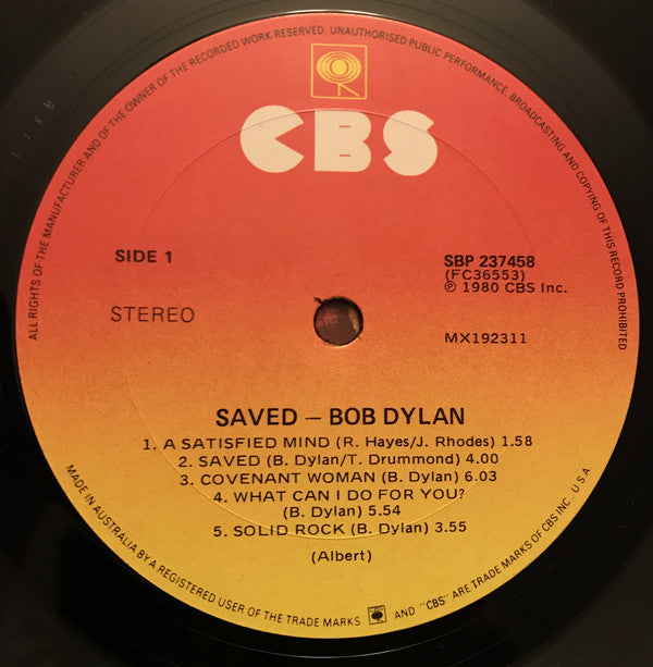 Bob Dylan : Saved (LP, Album)