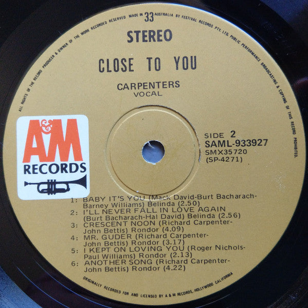 Carpenters : Close To You (LP, Album)