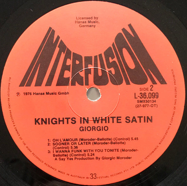 Giorgio Moroder : Knights In White Satin (LP, Album)