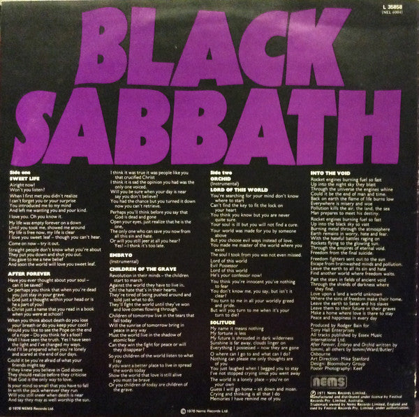 Black Sabbath : Master Of Reality (LP, Album, RE)