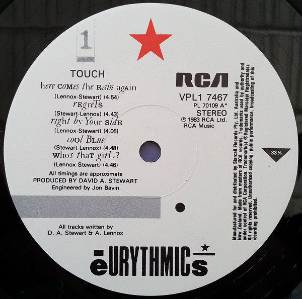 Eurythmics : Touch (LP, Album, Gat)