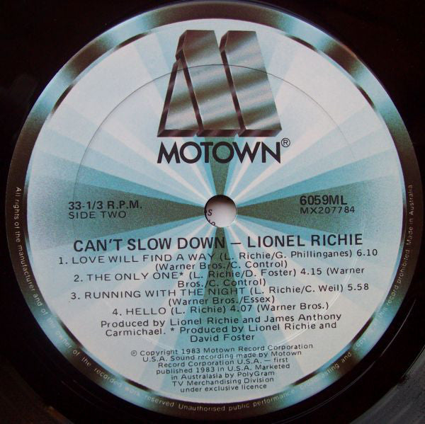 Lionel Richie : Can't Slow Down (LP, Album, Gat)