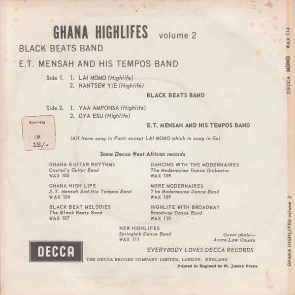 The Black Beats / E. T. Mensah & His Tempos Band : Ghana Highlifes Volume Two (7", EP, Mono)