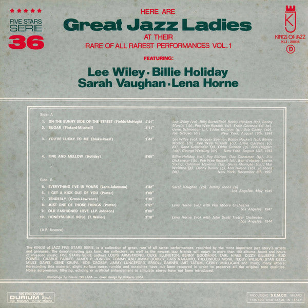 Various : Here Are Great Jazz Ladies At Their Rare Of All Rarest Performances Vol.1 (LP, Comp)