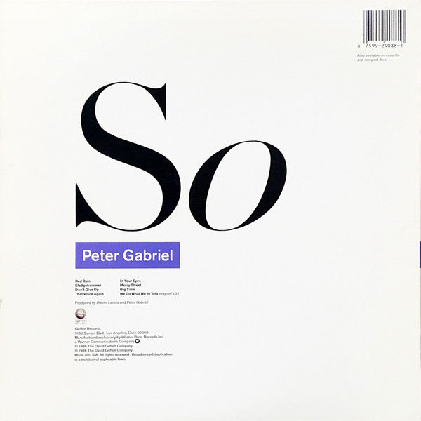 Peter Gabriel : So (LP, Album, Spe)