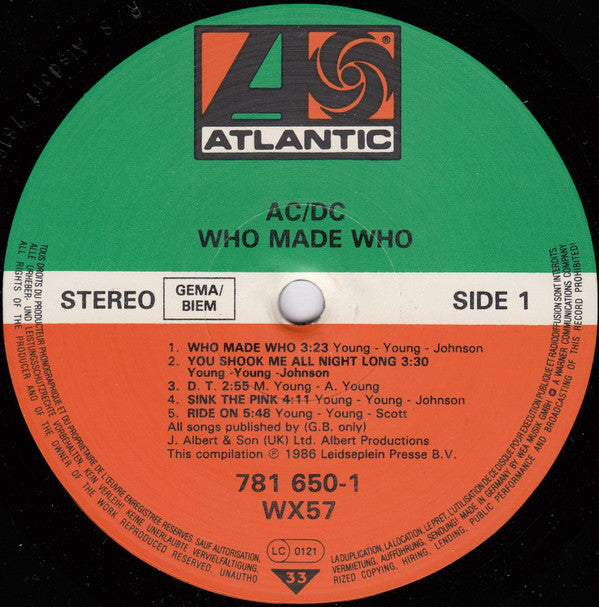 AC/DC : Who Made Who (LP, Album, Comp)