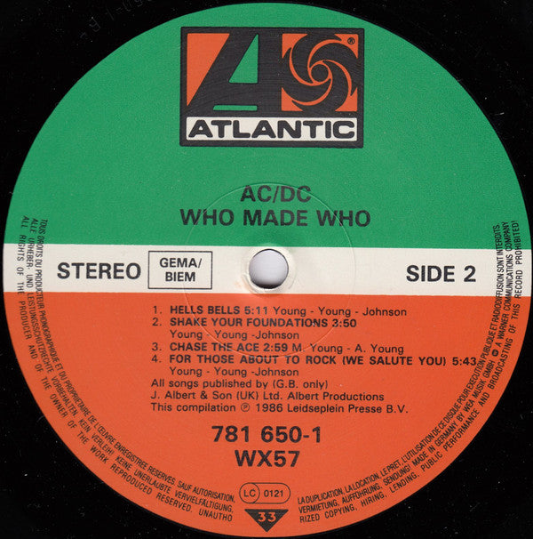 AC/DC : Who Made Who (LP, Album, Comp)