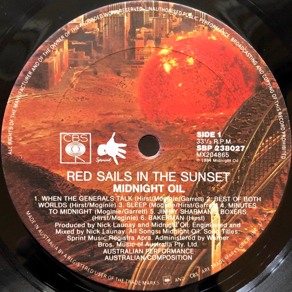 Midnight Oil : Red Sails In The Sunset (LP, Album, M/Print)