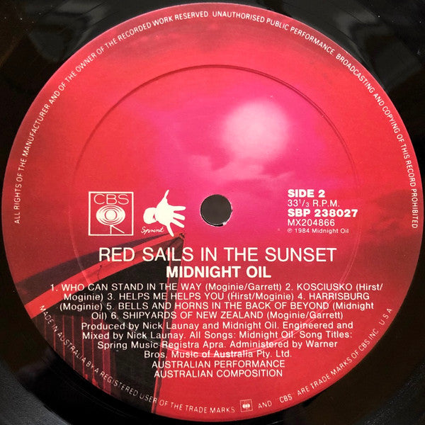 Midnight Oil : Red Sails In The Sunset (LP, Album, M/Print)