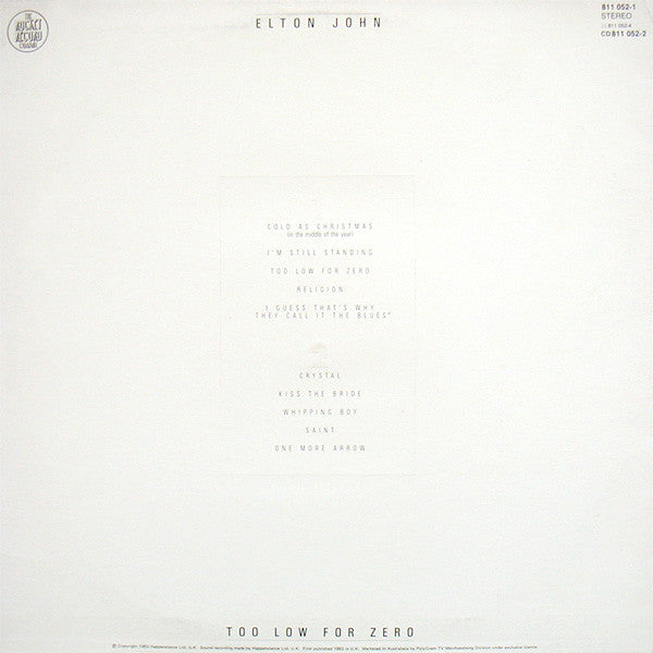 Elton John : Too Low For Zero (LP, Album)