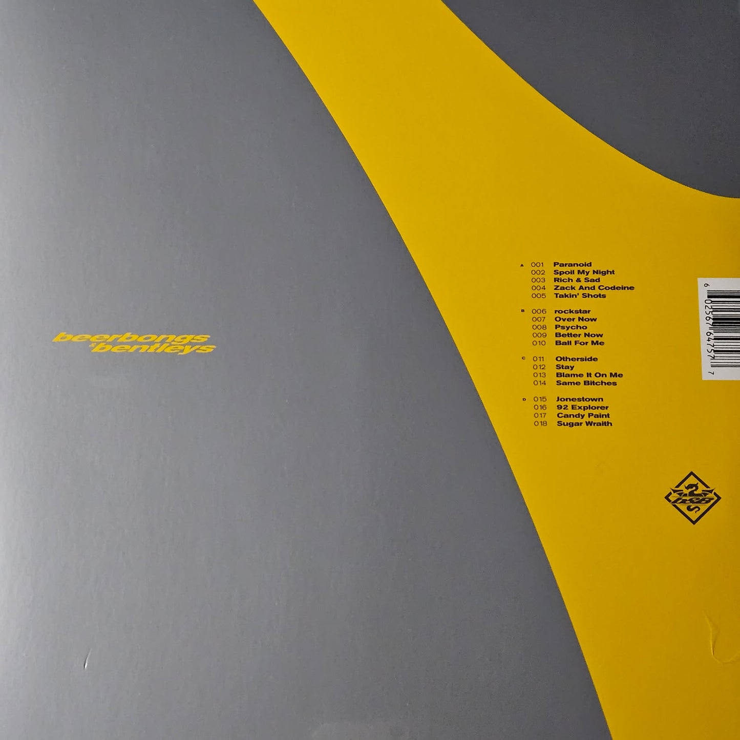 Post Malone – Beerbongs and Bentleys (2 x Vinyl, LP, Album, Clear Coloured Vinyl ) Gatefold.