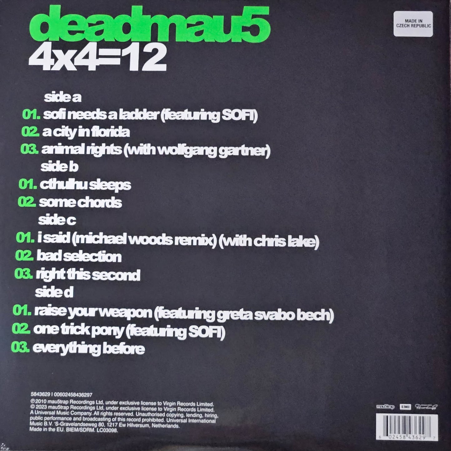 DEADMAU5 4X4=12 2LP GREEN COLOURED VINYL GATEFOLD