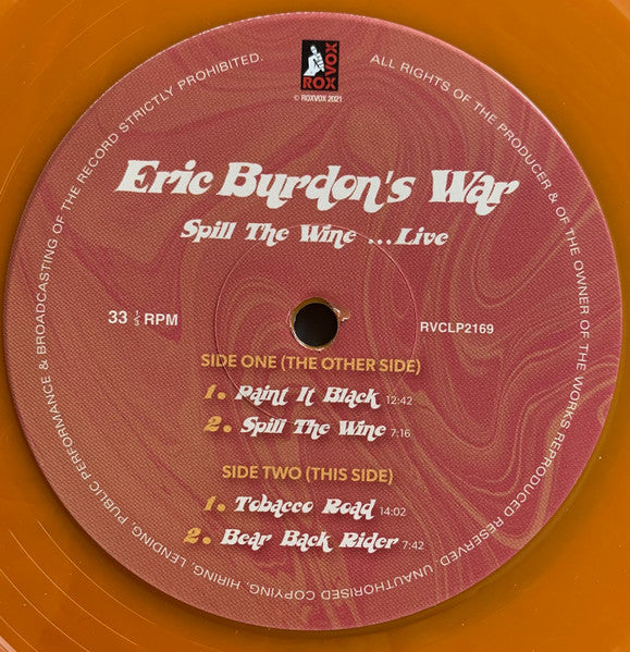 WAR - Eric Burdon's War
Spill The Wine... Live (180 Gram Orange Coloured Vinyl)