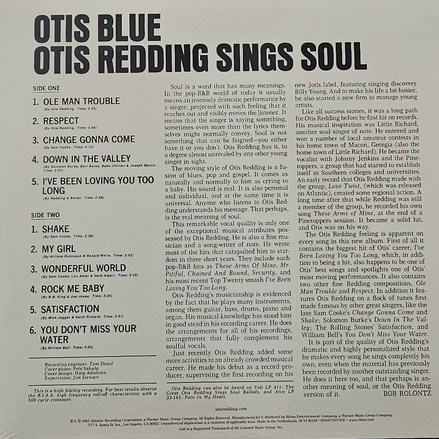 Otis Redding Sings Soul Vinyl Crystal Clear Vinyl