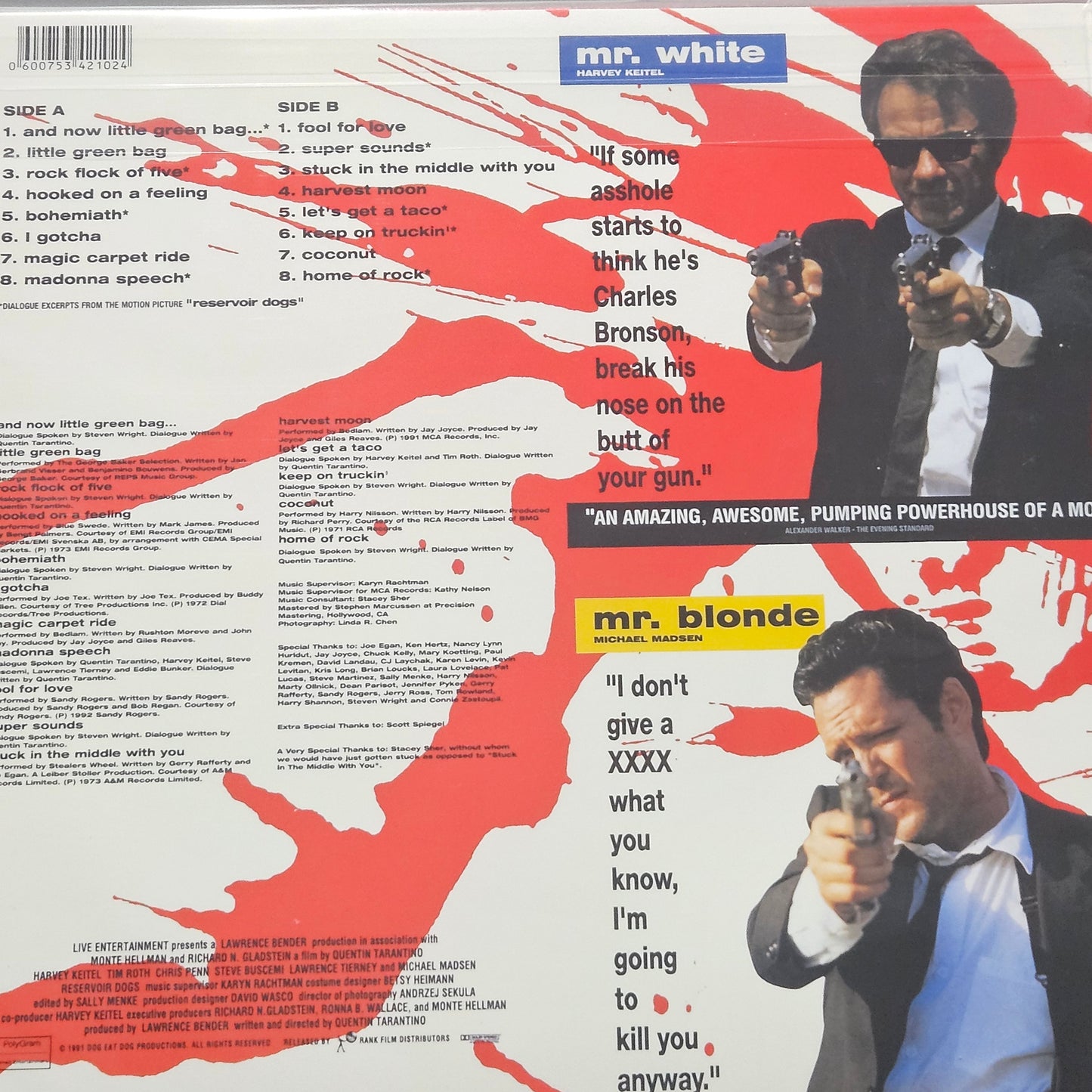 RESERVOIR DOGS ORIGINAL SOUNDTRACK MUSIC ON VINYL 180G AUDIOPHILE Quentin Tarantino