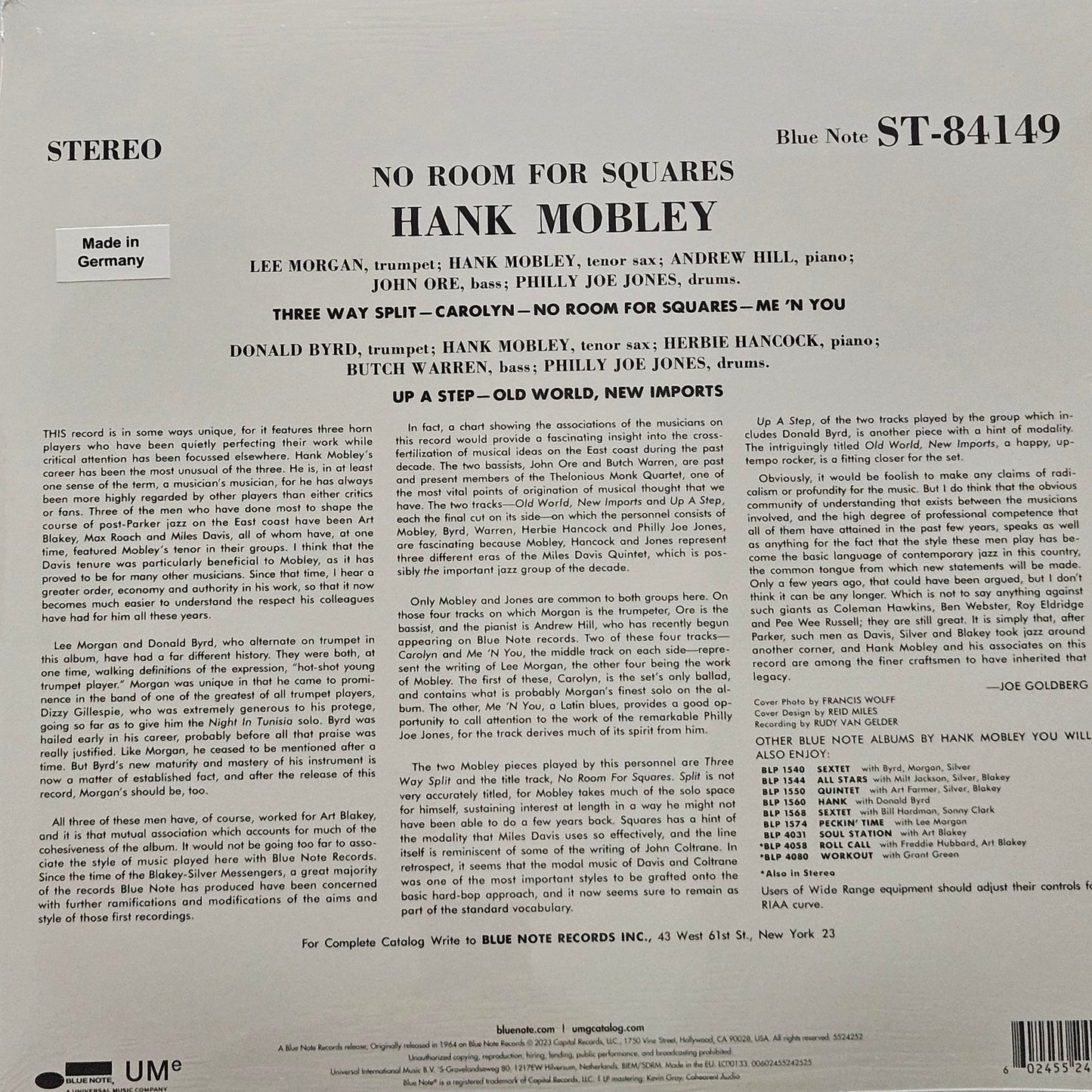 HANK MOBLEY 'No Room For Squares' BLUE NOTE CLASSIC 180g Vinyl LP